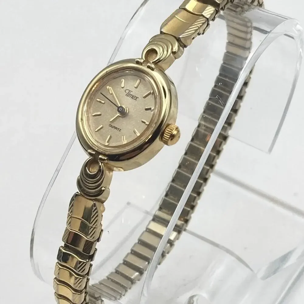 VTG Timex Women's Petite Dress Cocktail Watch 17mm - New Battery -Expansion Band
